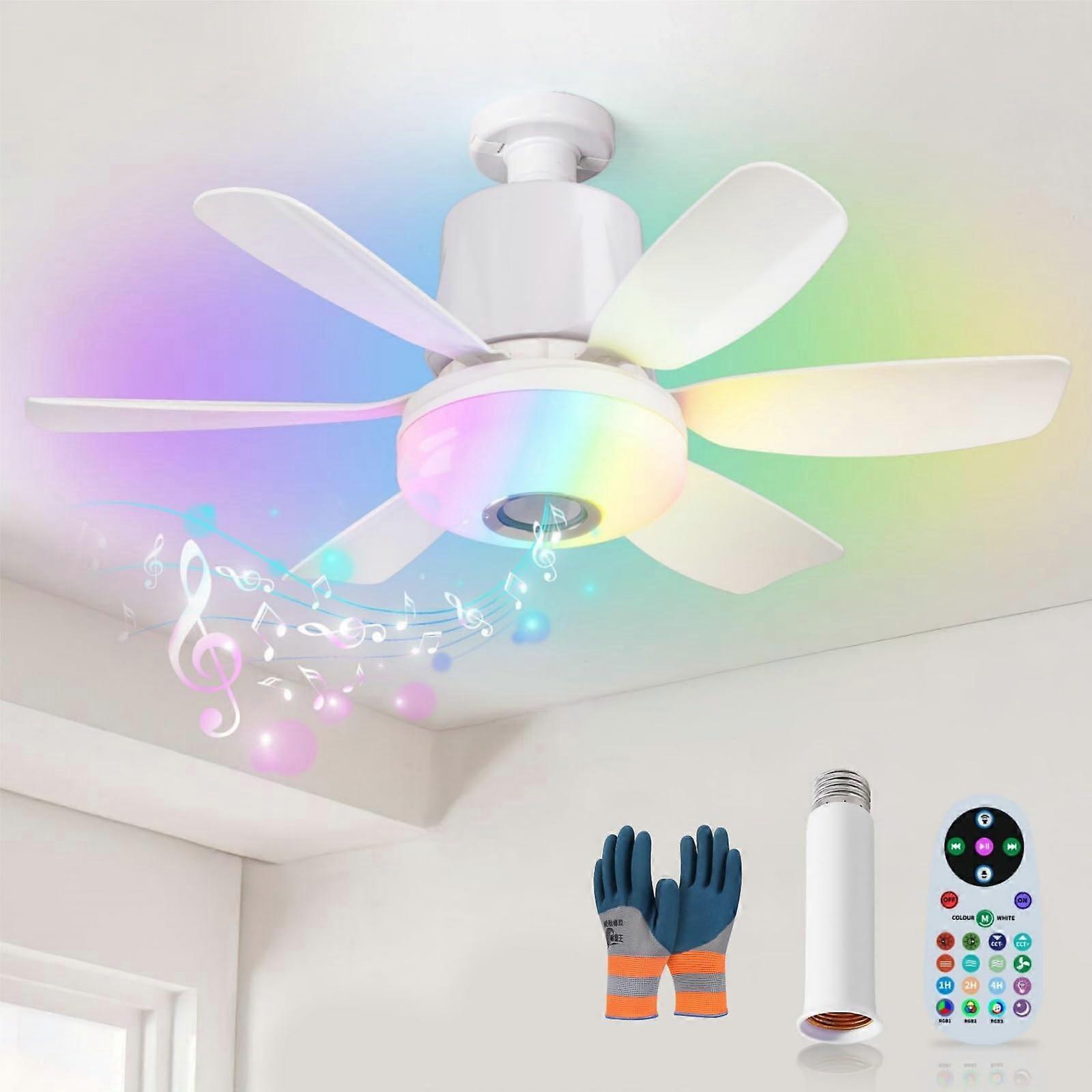 32w Ceiling Fan with Lights, Remote, 47cm RGB, RGB Colours, E27 Socket, 3 Speeds, 6 Blades (White)