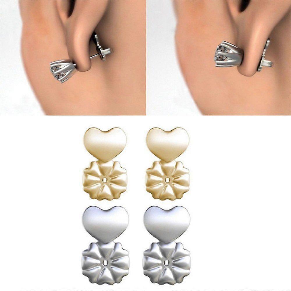 2 Pairs Heart Shaped Earring Lifters, Adjustable Hypoallergenic Earring Backs for Droopy Ears, Magic Bax Earring Lifters
