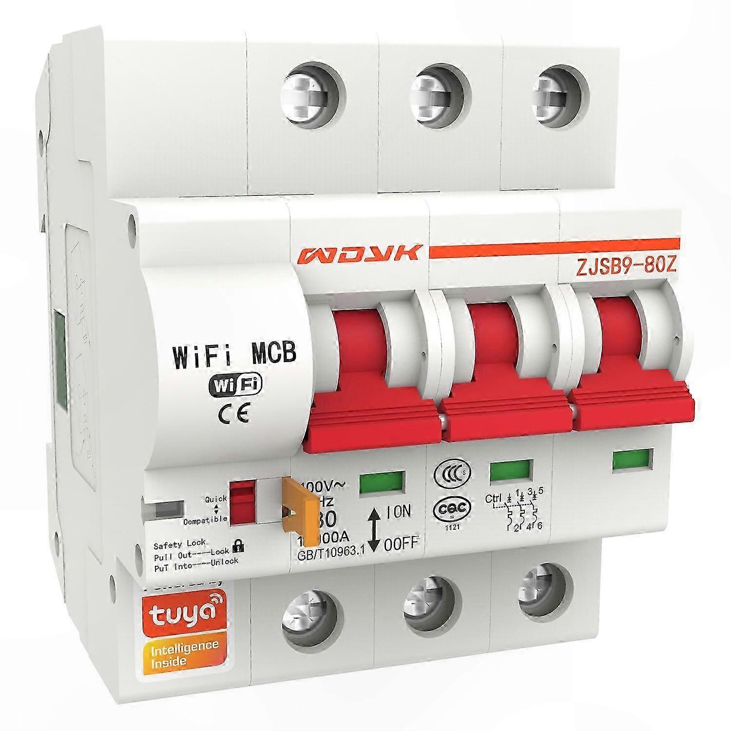 Smart WiFi Circuit Breaker, 10A-80A 3P Remote Control Intelligent Switch for Home Automation