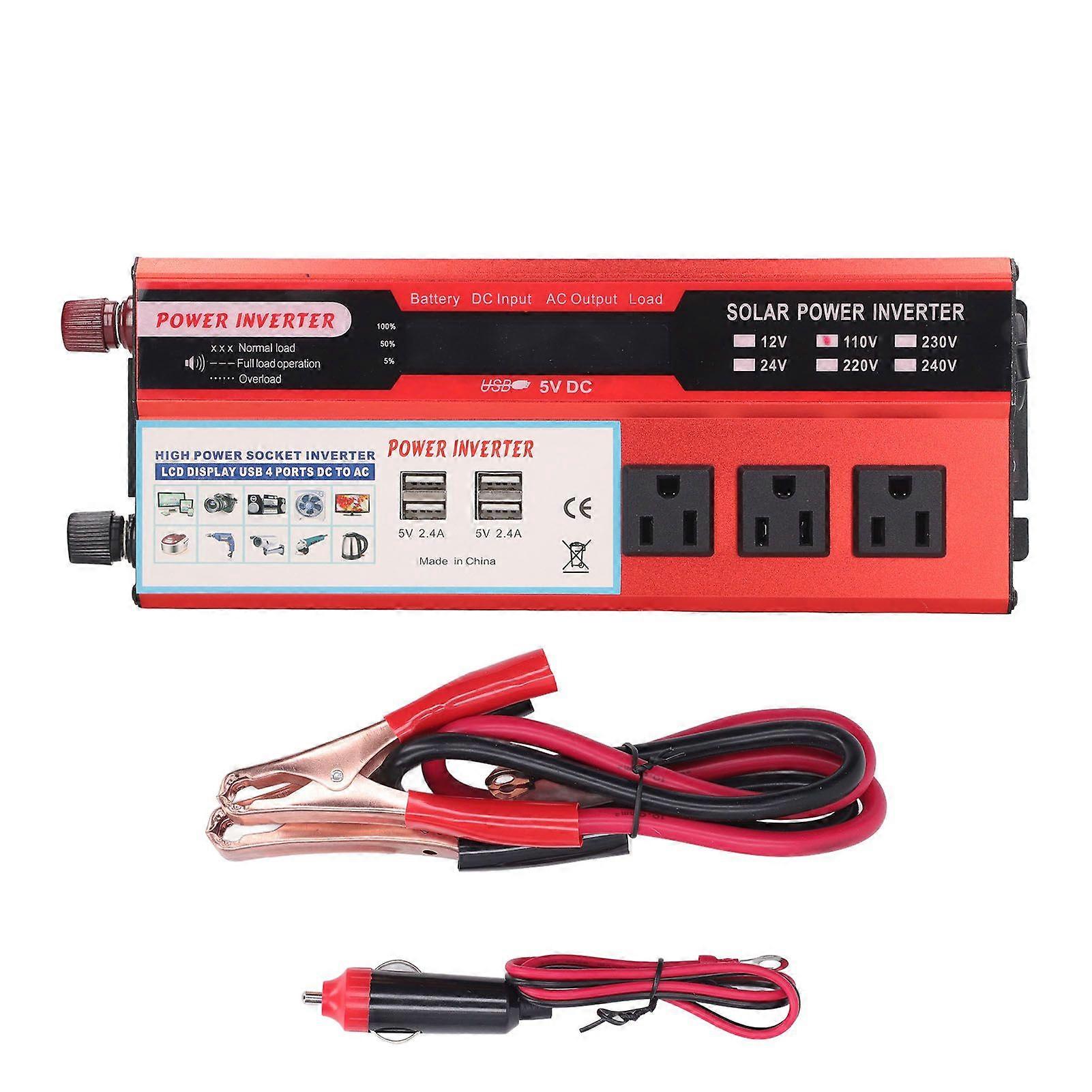 2000W Modified Sine Wave Car Inverter 4 USB Ports 3 Outlets LCD Digital Display Inverter