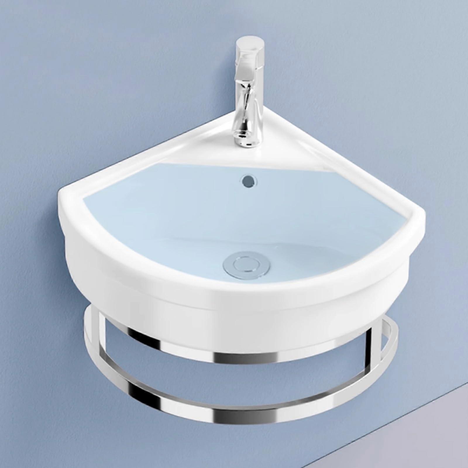 Small Corner Sink - Wall Mount Triangle Bathroom Sink 31x43x19cm with Single Faucet Hole and Overflow for Small Spaces