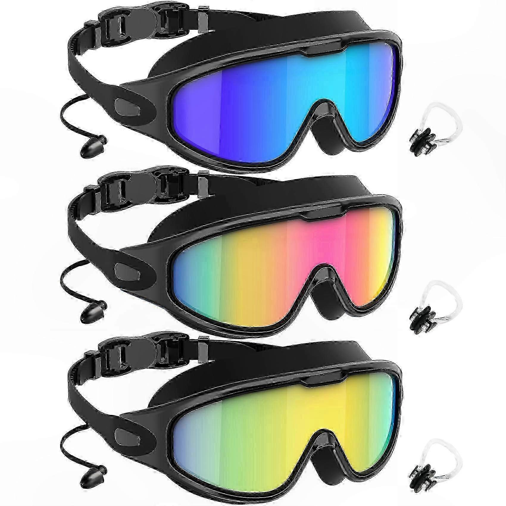 UV400 Swim Goggles for Adults with Wide View Anti-Fog and Leak-Free Design 3-Pack Unisex