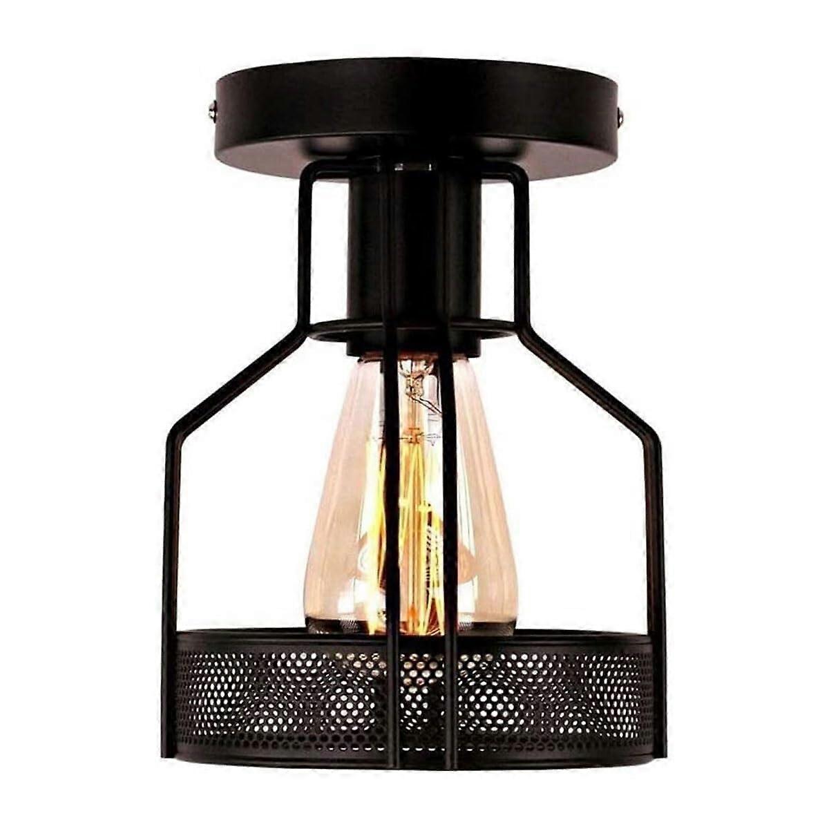 Ceiling Light Modern Black Metal Cage E27 Socket Industrial Ceiling Mount For Bedroom Kitchen Dining