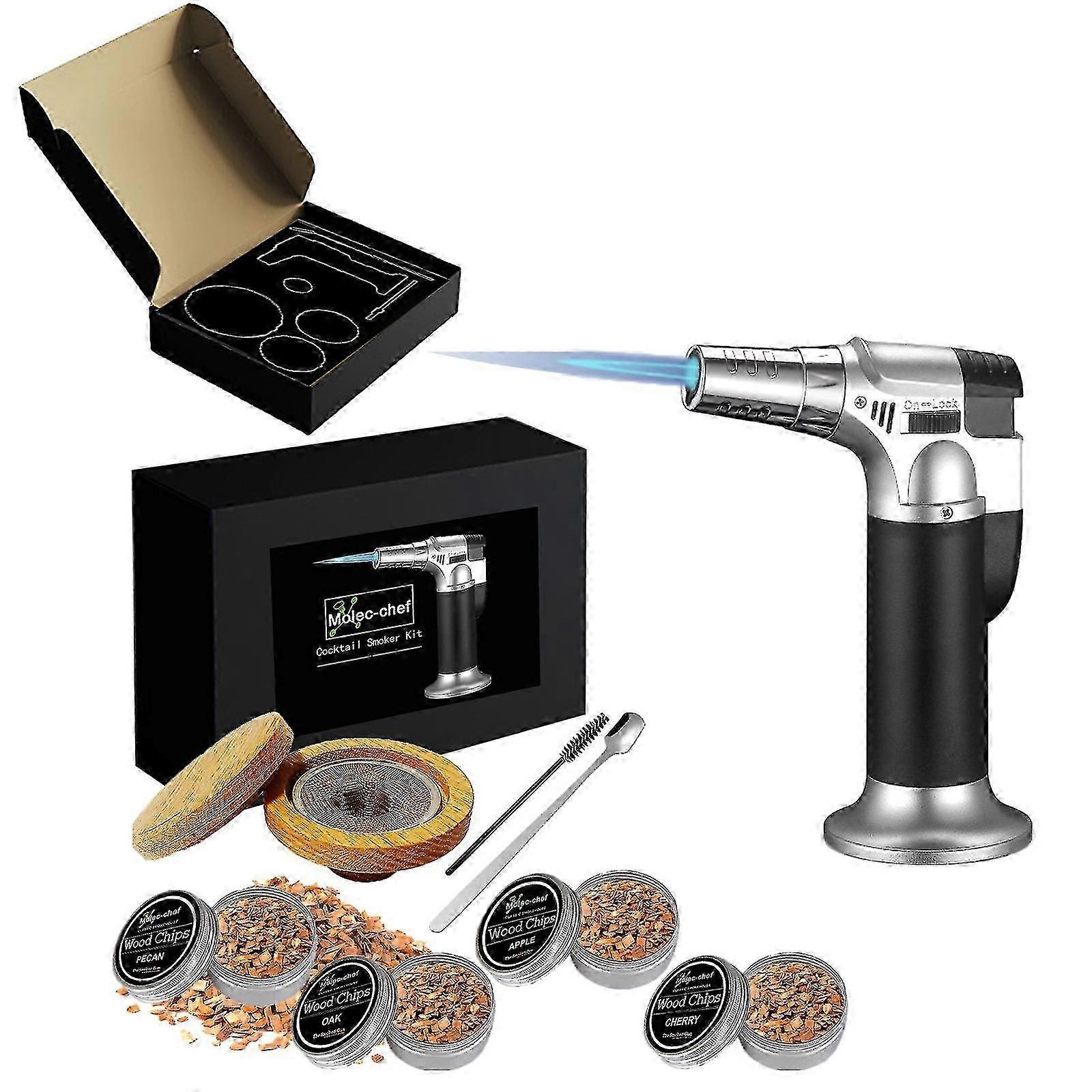 Cocktail Smoker Kit With Torch And Wood Chips For Whiskey And Bourbon,aged Cocktail Smoker With 4 Flavored Smoking Wood Chips (no Butane)-Yvan