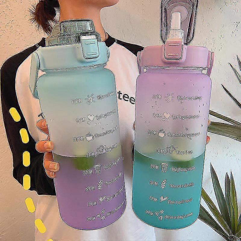 2L Portable Frosted Water Bottle with Time Marker & Straw, Leakproof – Transparent (Russia)