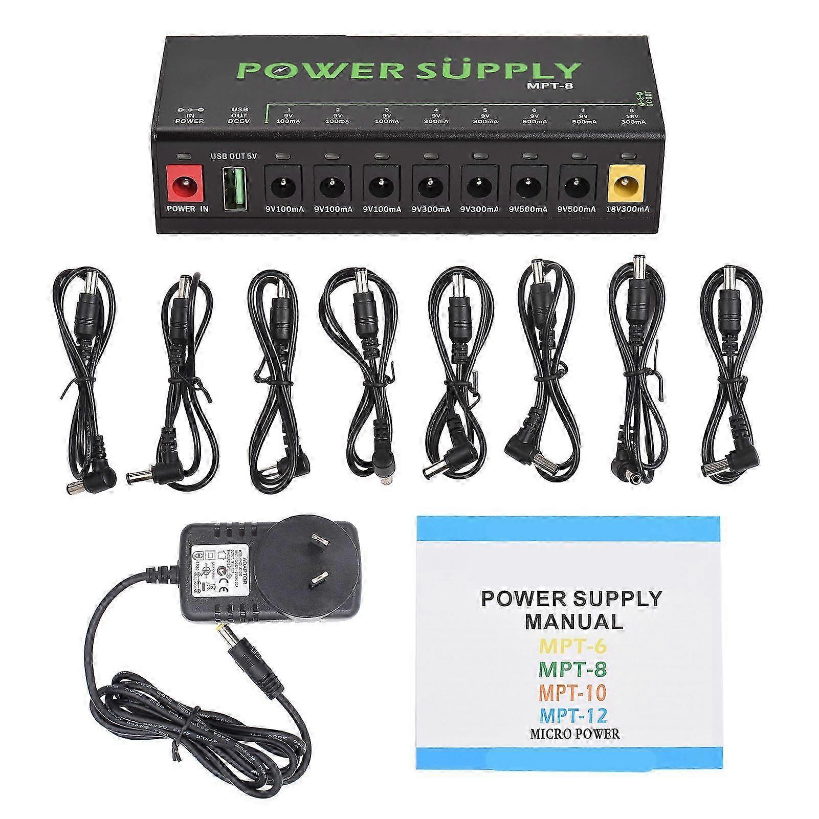 2025 8-Channel Guitar Pedal Power Supply with Independent Short Circuit Protection LED Indicator for Effect Pedals and Portable Devices