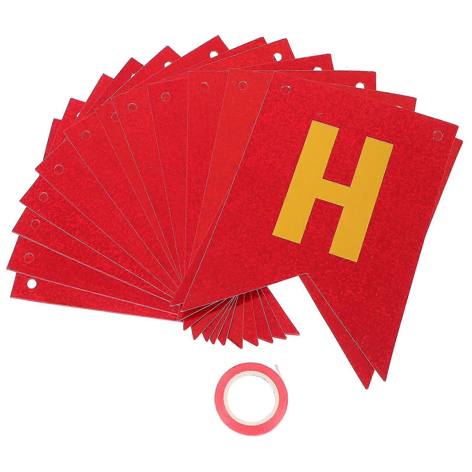 Happy Birthday Banner Birthday Pull Flag Gold Stamping for Decor 2Pcs Paper