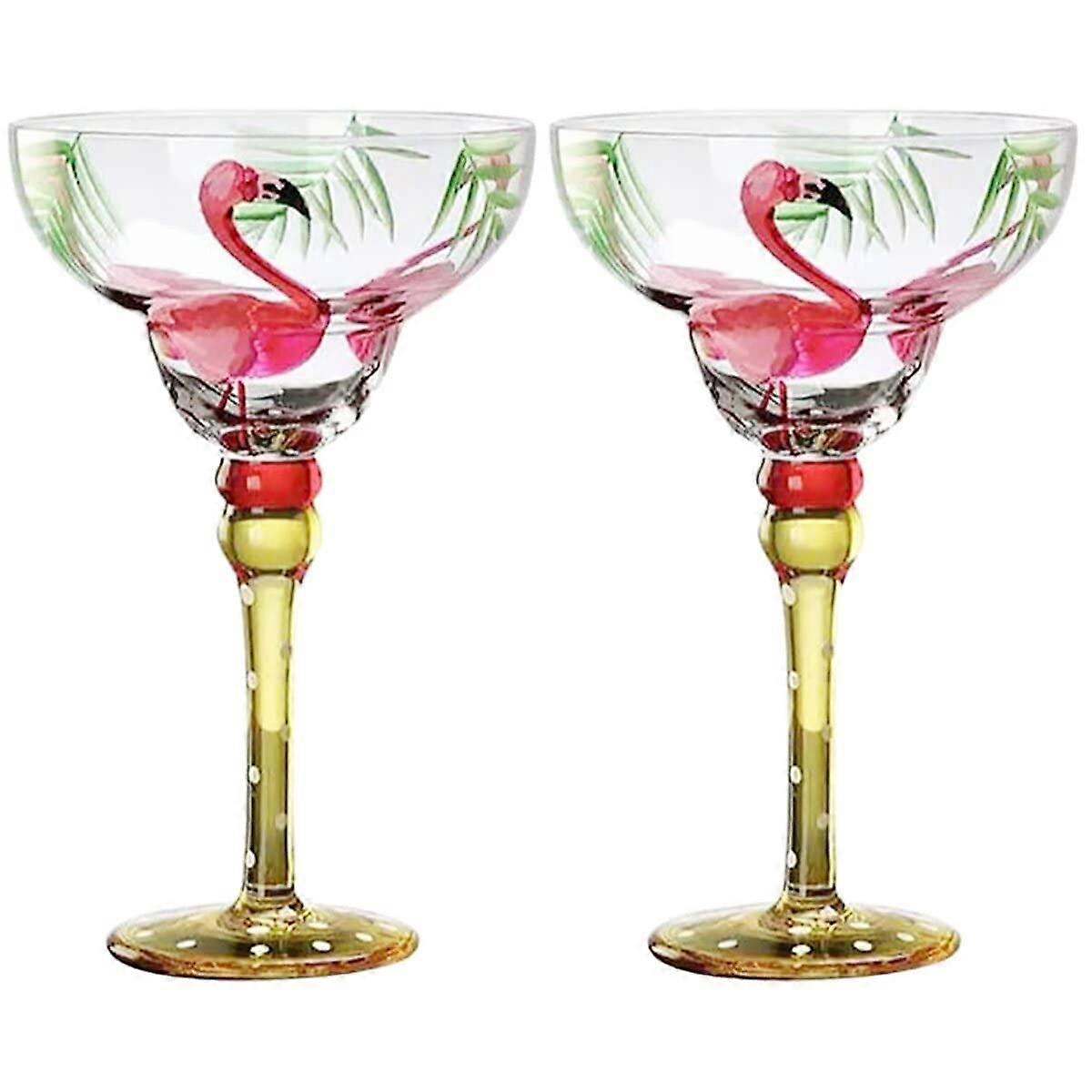 Glass Cocktail Glasses Set of 2, Flamingo Coupe Glasses for Margaritas, Exquisite Crystal Drinkware for Home and Bar