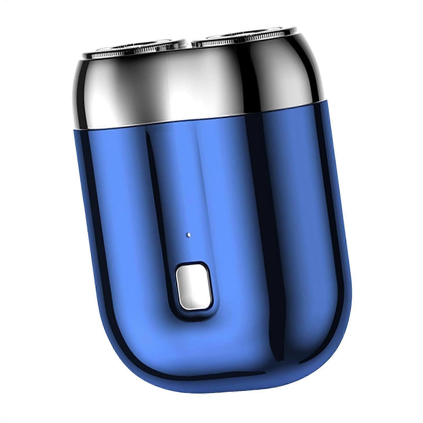 Compact Shaver for Men DoubleHead Rotary Shaver, Pocket Size, Waterproof, Rechargeable for Wet and Dry Use, Blue