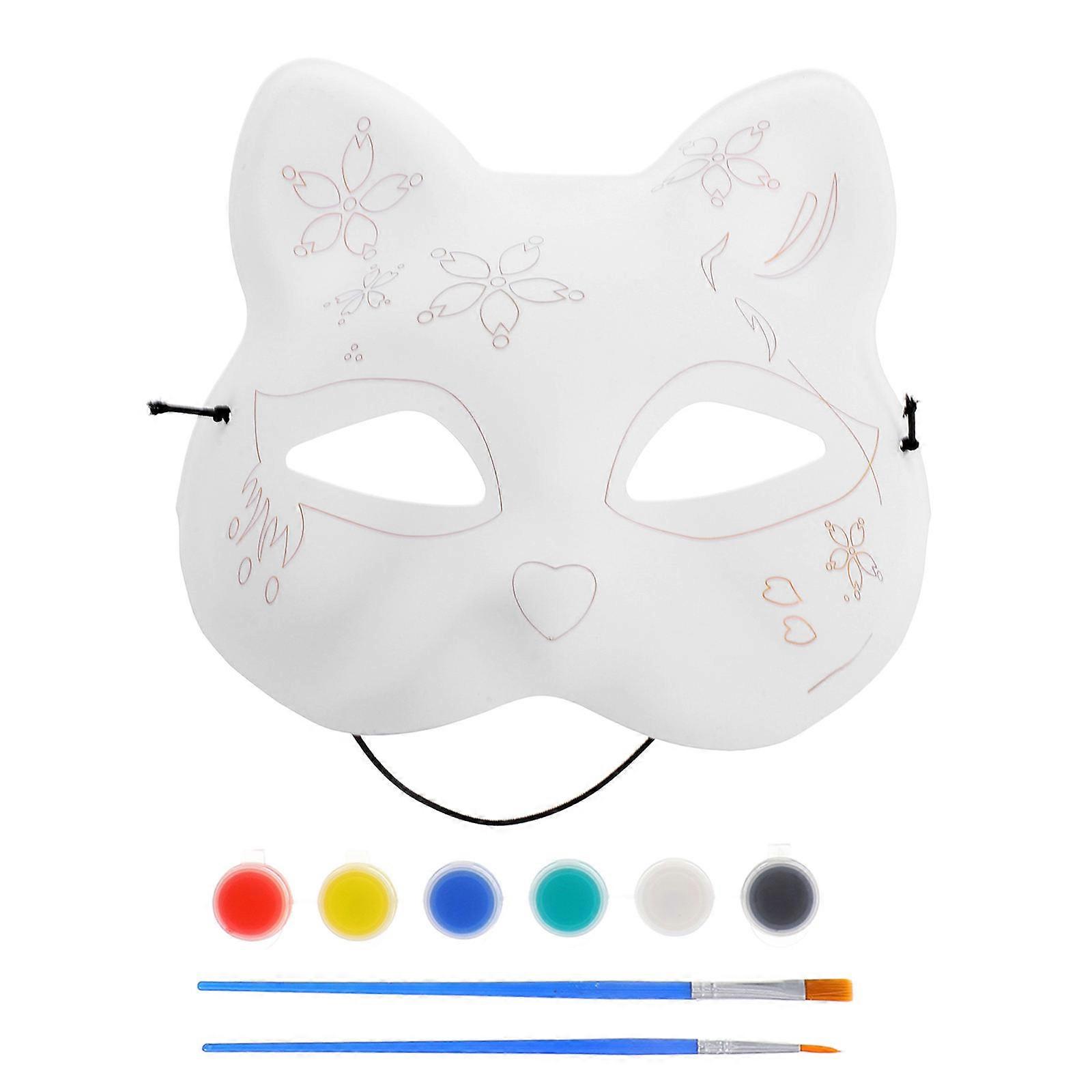 Party Use Cat Mask DIY Painting Mask 5Sets White Plastic Blank Masks