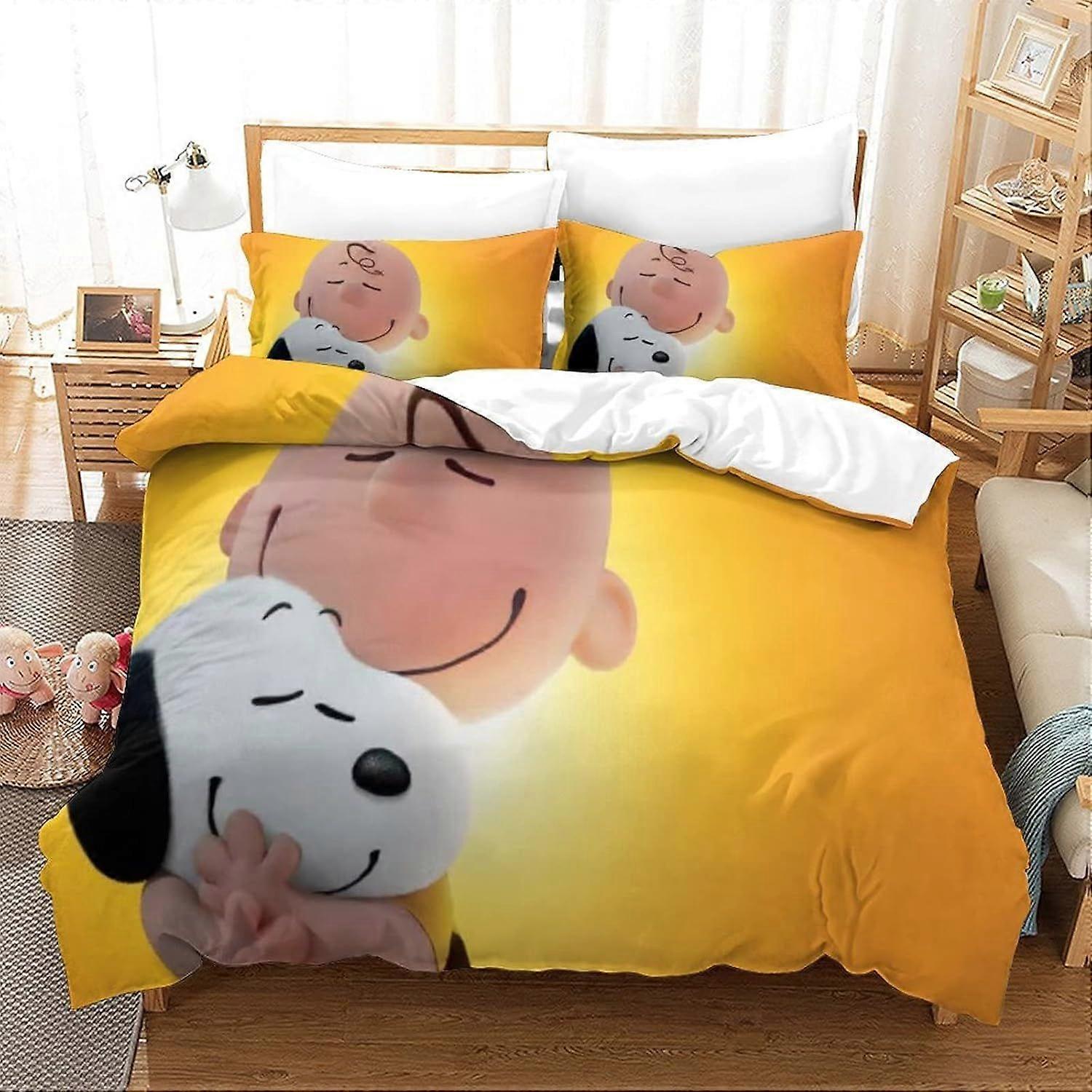 PIN103 Snoopy Duvet Cover Boys Kids Bedding Set Comforter Cover Microfiber Decor with A Sense of 3D Print 3 piece set Quilt with Zipper Closure Soft