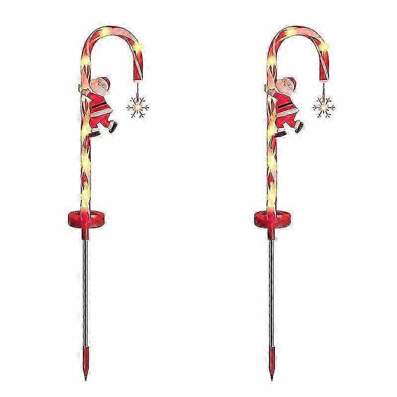 2PC Solar Christmas Decoration Lights Courtyard Garden Festive Atmosphere Santa Claus Cane Light Outdoor Waterproof Lawn Light