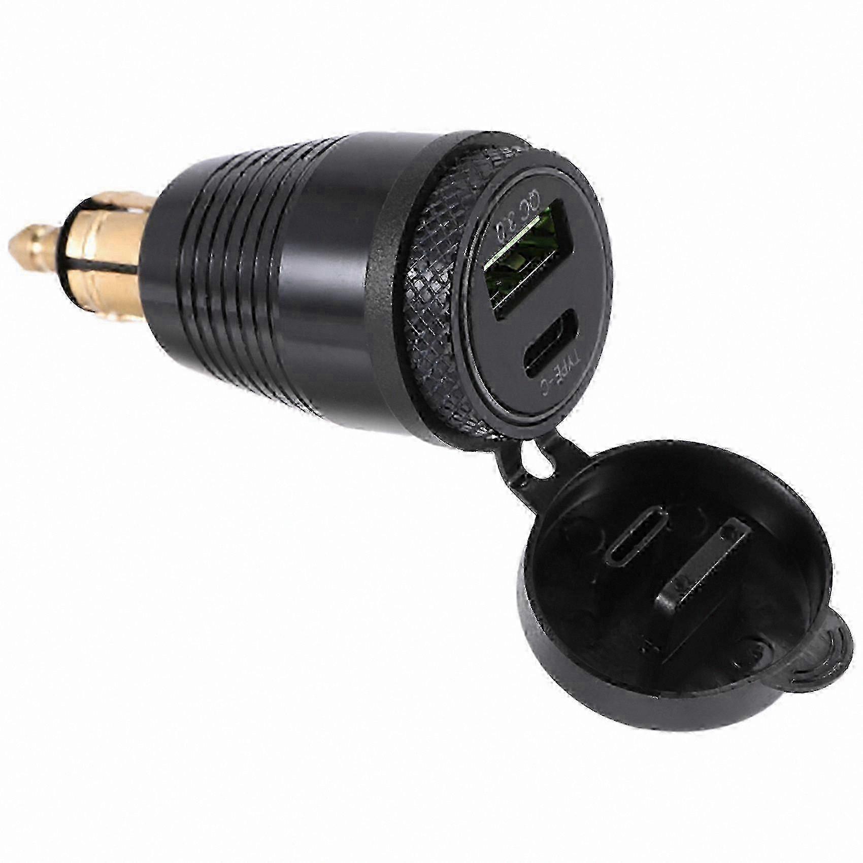 Waterproof Motorcycle Charger with QC3.0 USB and Type-C 30W Power Delivery Adapter Sock Black