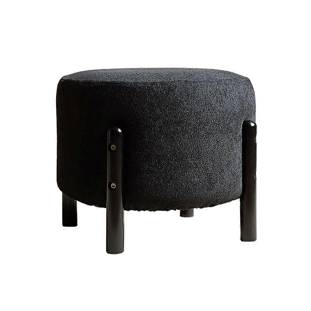 Living Room Low Stools Round Seat Ottoman Footrest Teddy Plush Entryway Shoe Bench With Wood Legs Nero