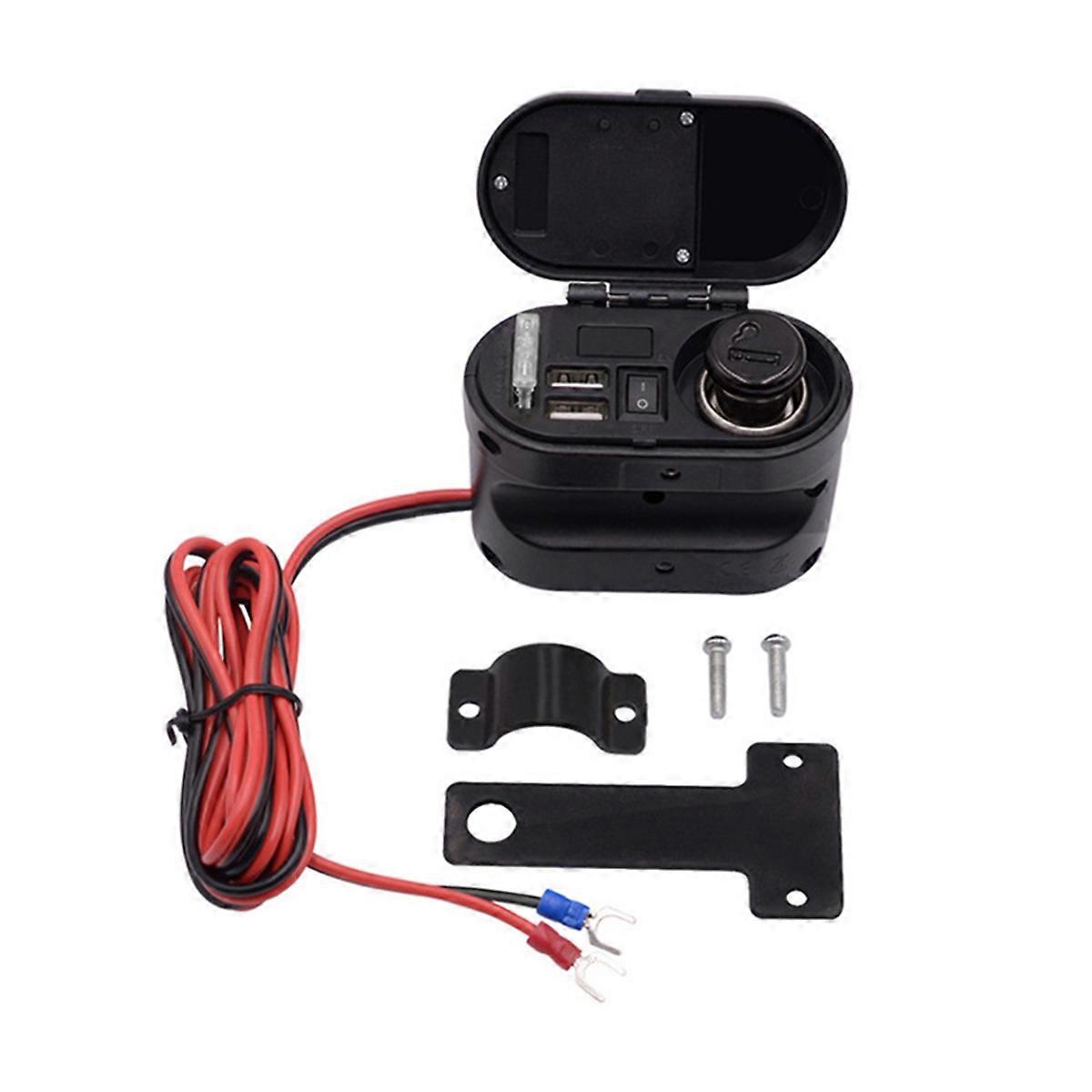 Motorcycle Waterproof Lighter Socket Kit Dual Moto Usb Charger Power LED Voltmeter Time Display for