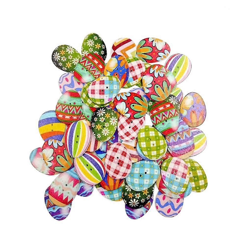 2 Holes Button Wooden Easter Eggs for Sewing 100Pcs Assorted Colors