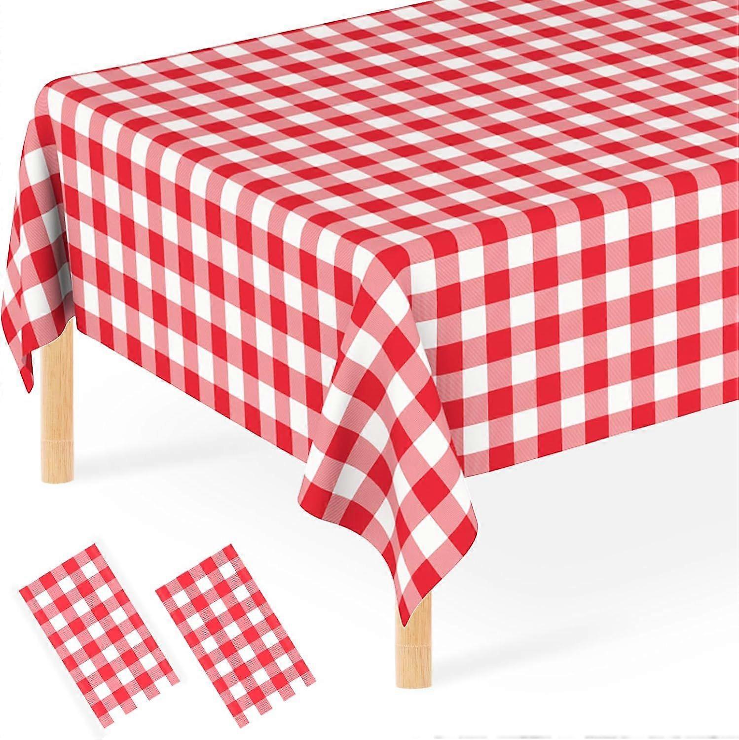 2025 Latest Model 2 Pcs Red Gingham Tablecloth, Disposable Plastic Red Checkered
