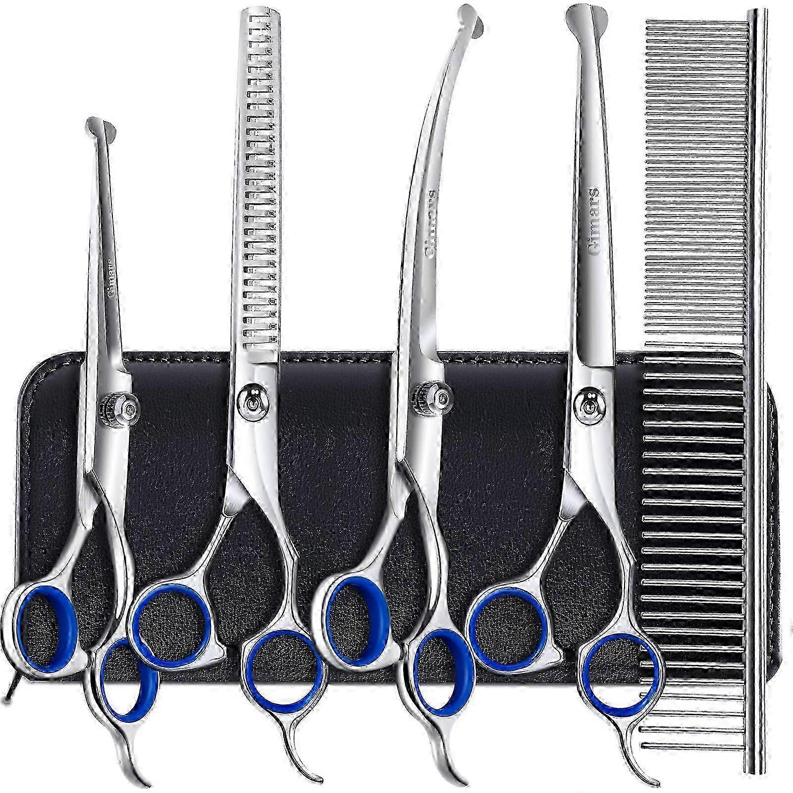 \u200b6-in-1 Titanium Dog Grooming Scissors - Safety Round Tip for Pets