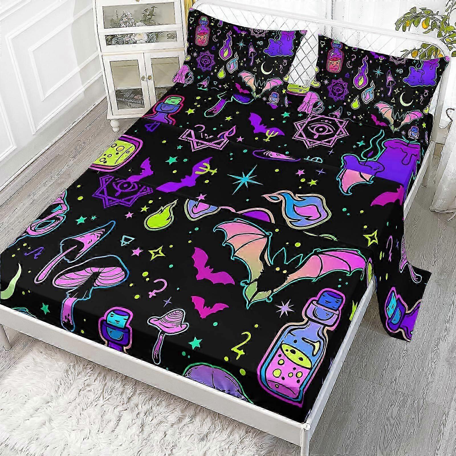 Black Cat Bedding Cartoon Cat Sheet Set Moon and Stars Print