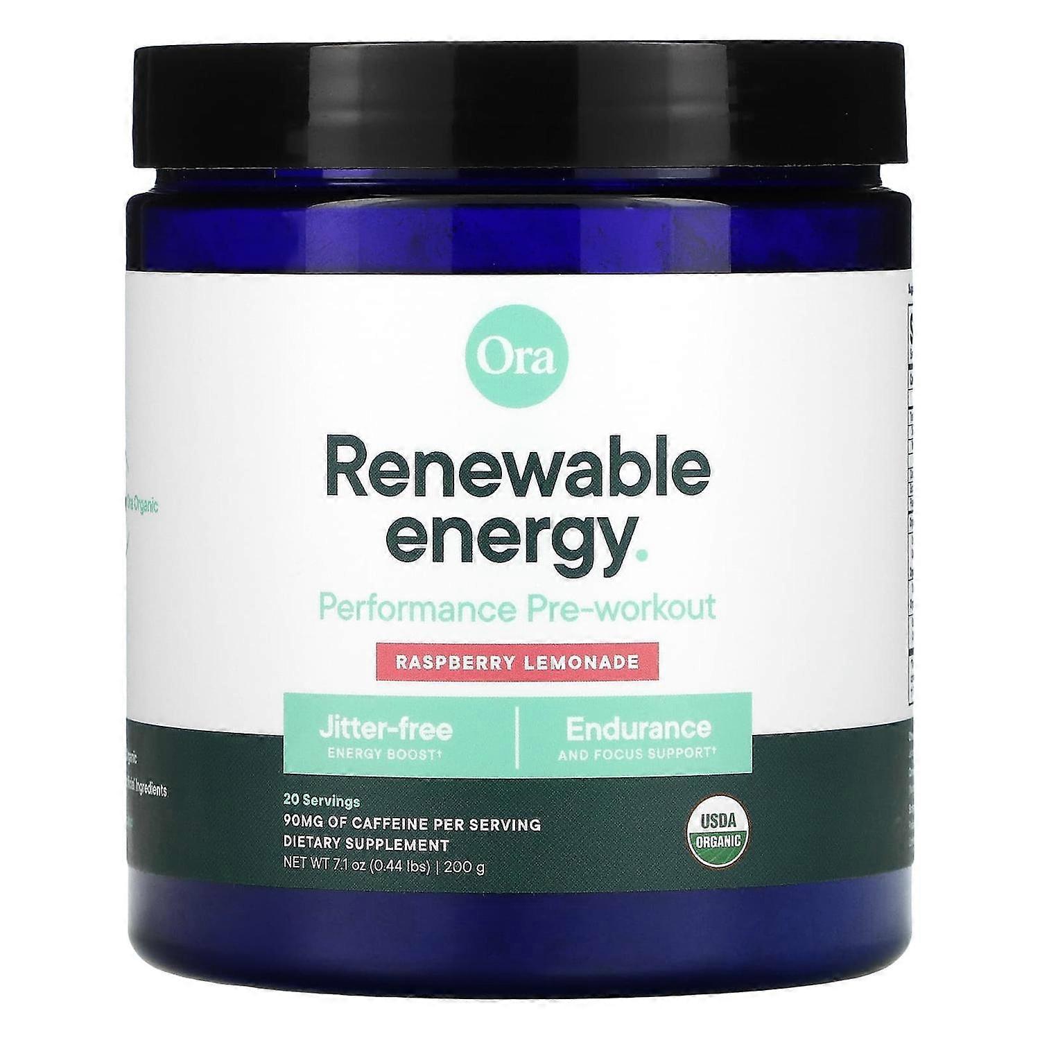 Ora, Renewable Energy, Performance Pre-Workout, Raspberry Lemonade, 0.44 lbs (200 g)