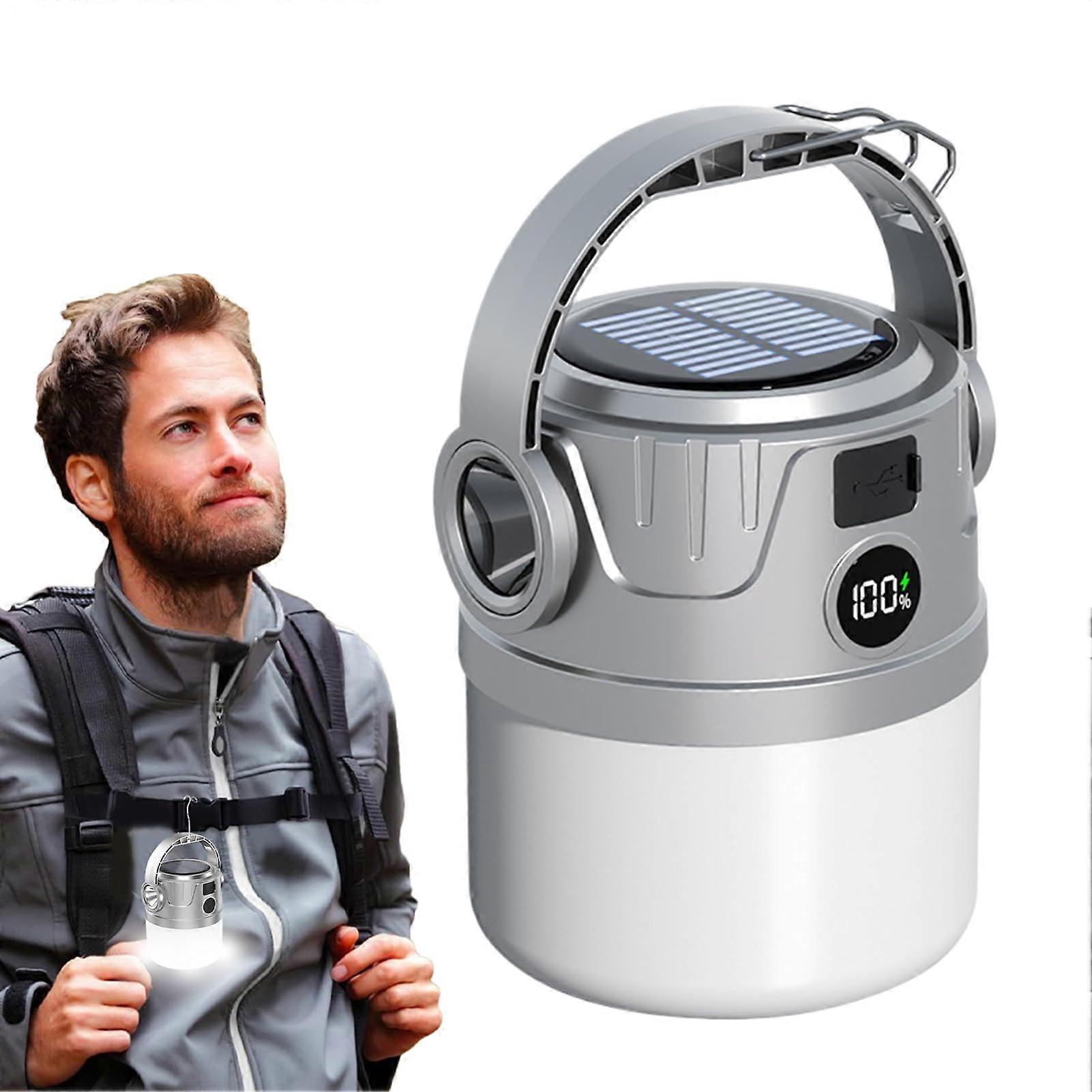 LED Solar Camping Light Portable Ultra Bright Flashlight With Solar Panel And Two Charging Modes For Hiking