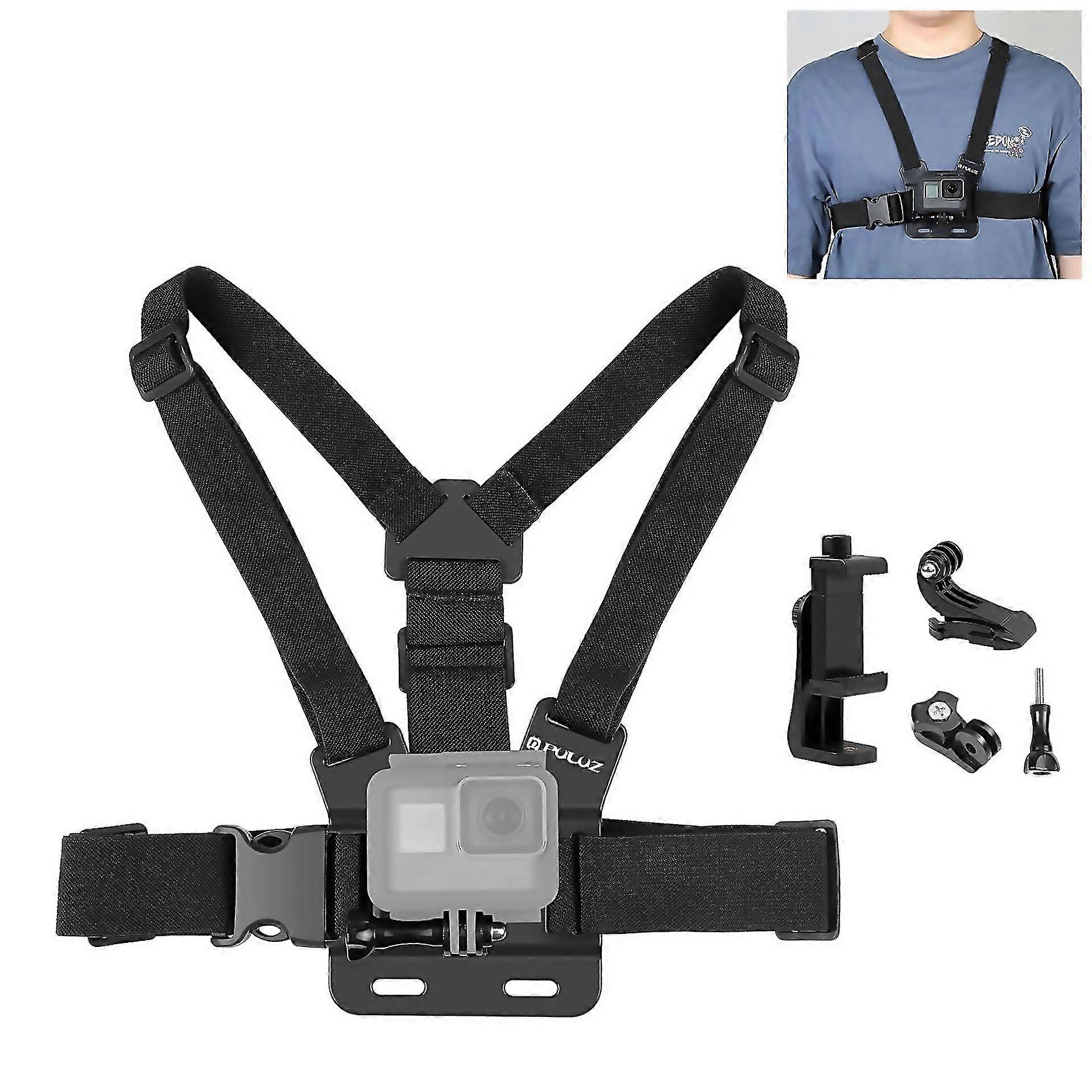 For Puluz 5 In 1 Adjustable Body Mount Belt Chest Strap With Phone Clamp J Hook Mount Long Screw