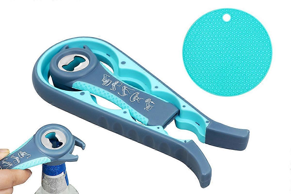 3PCS Jar Opener Bottle Opener With Non-Slip Pad For Weak Hands-Blue