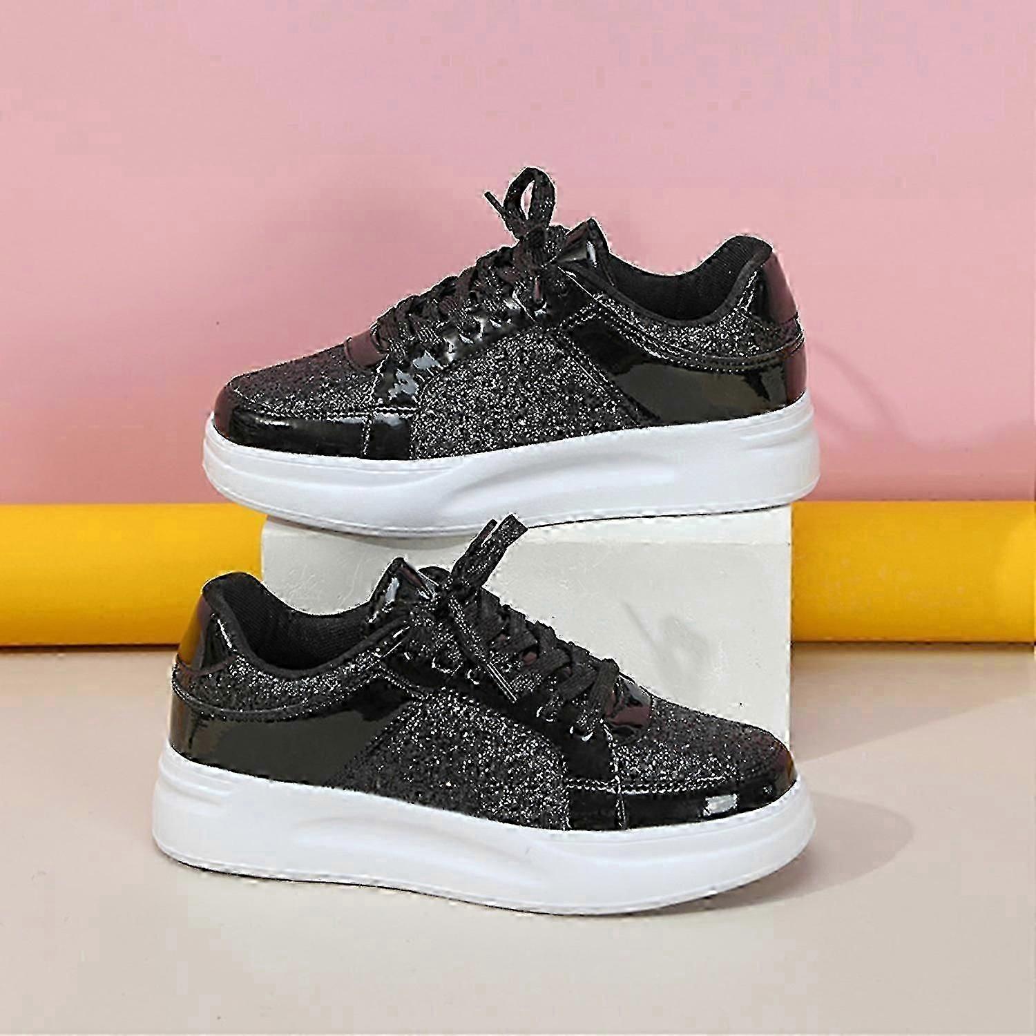 Dammode Sneakers Glitter Squins Låga Snörskor Platåskor För Flickvän