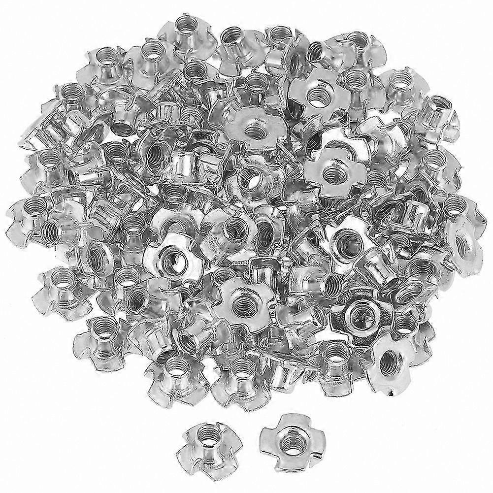 Zinc-Plated Steel T-Nuts for Woodworking Projects (M6, 100 Pack) Four-Prong Design for Secure Fastening in Furniture Assembly