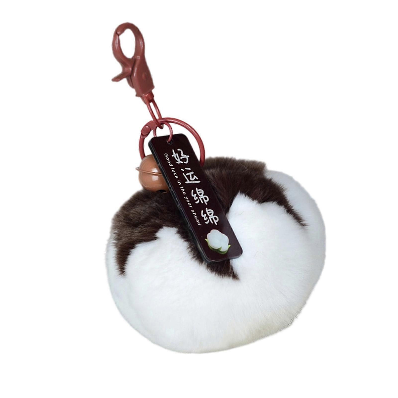 Plush Key Ring Accessory With Premium Metal Clasp Multi Functional Bag Charm Ornament Unique Key Chain Charm  White