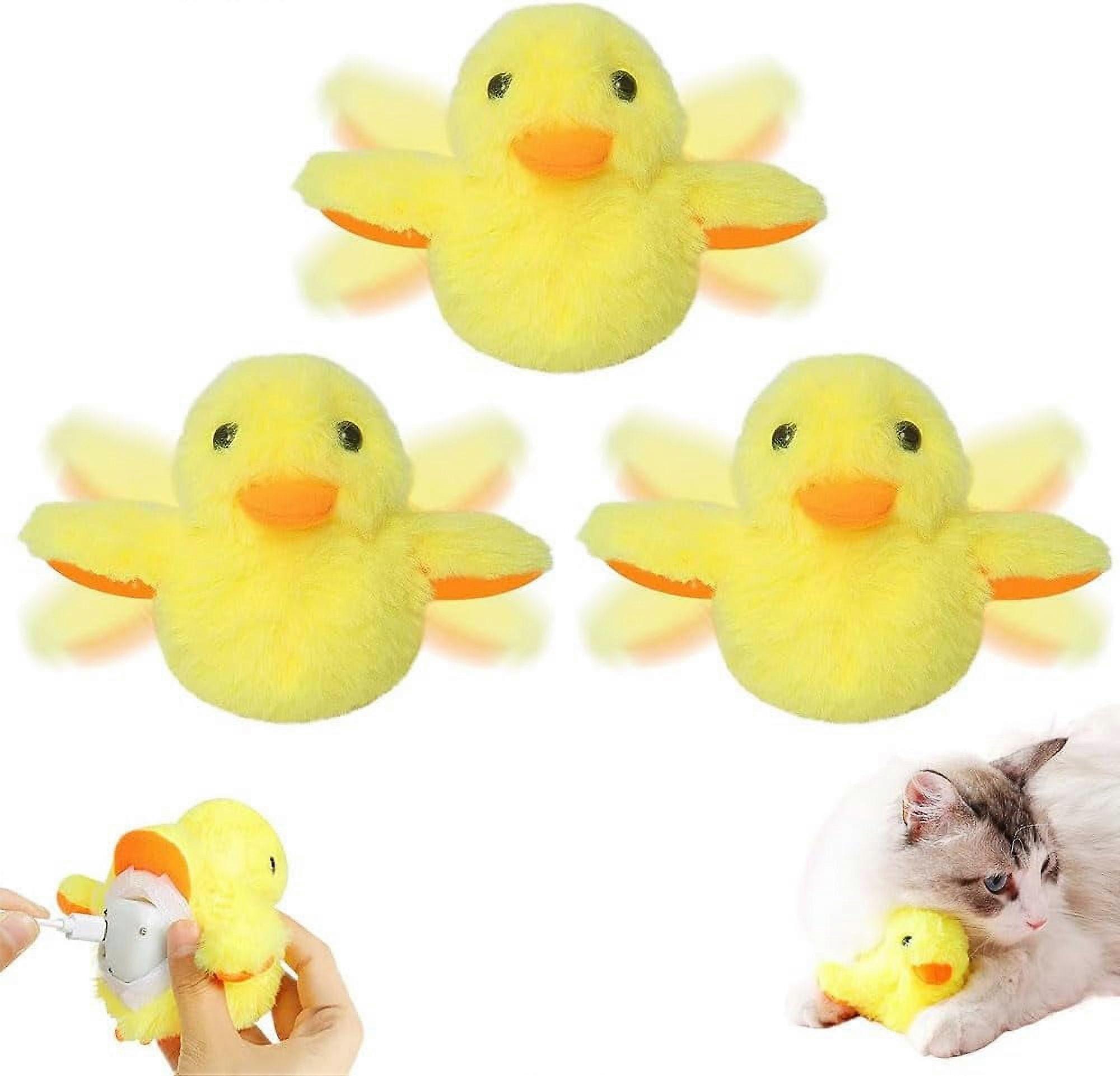 Rechargeable Flapping Duck Cat Toys, 3 PCS Interactive Kitten Plush with Lifelike Quacking Sound, Touch Activated Exercise Toys
