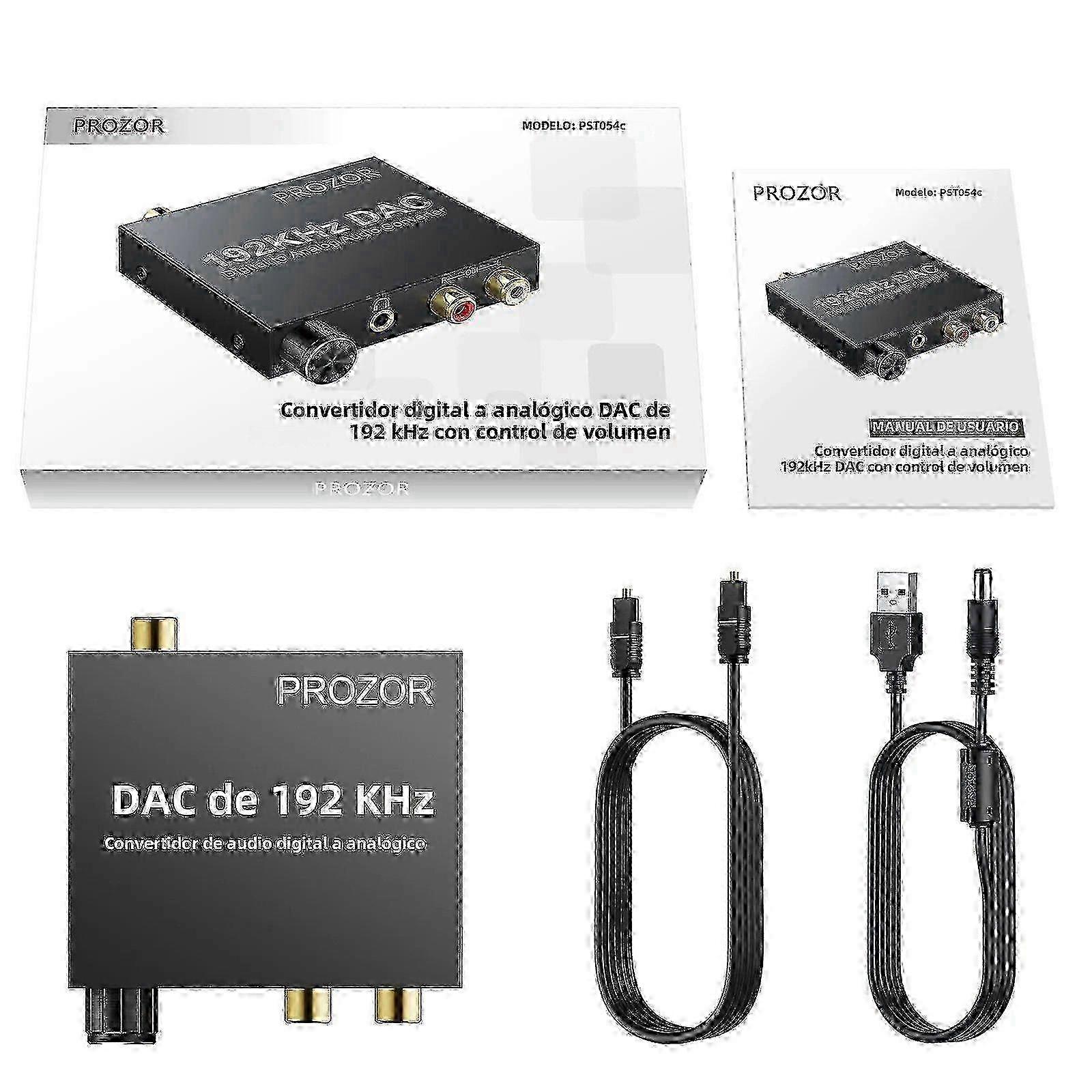 PROZOR 192kHz Digital to Analog Converter DAC with Volume Control, 3.5mm Jack to Analog Stereo RCA, SPDIF, Toslink, Metal Portable