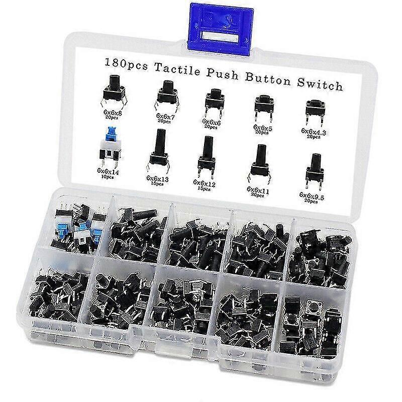 180 Pcs 10 Values Tactile Push Button Switch Mini Momentary Tact Assorted Kits (haoyi
