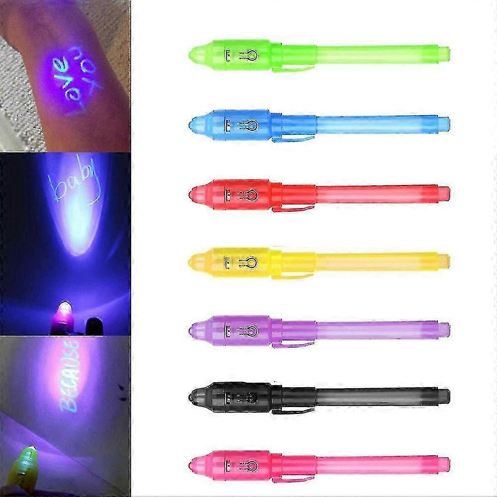 7Pcs Creative Magic Uv Light Pen Invisible Ink Pen Set Glow In The Dark Pen With Built In Uv Light For Gifts And Security Marking