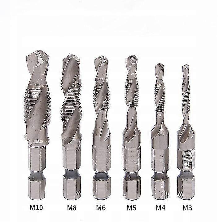 6pcs Hss Hex Shank Combination Drill Bits Tap Countersink Set (silver)