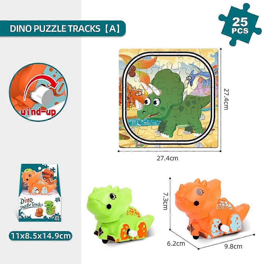 <Track Puzzle> 2-in-1 Dinosaur Toy Gift for Children's DIY Scene Building Puzzle Track Car Toy