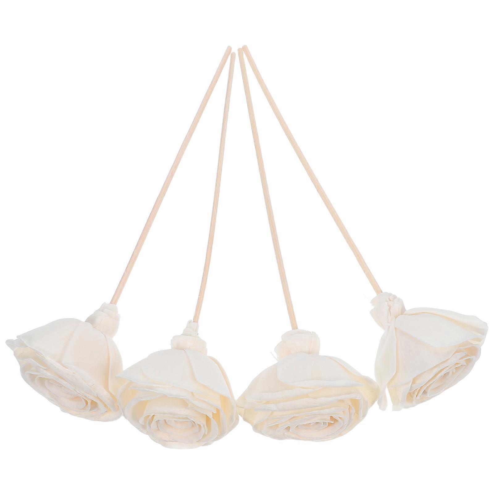 Artificial Rose Aromatherapy Rattan Diffuser Sticks for Home 4Pcs Beige