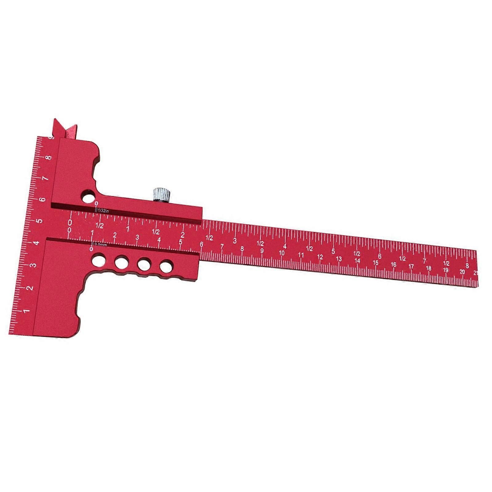 Light Weight Aluminum T Square Measuring Tool T Shaped Slide Ruler Scriber For Woodworking And Model Building  Red