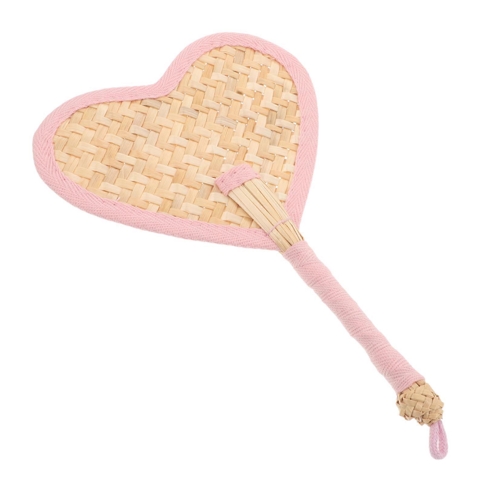 Handmade Heart Shaped Handheld Fan Wheat Straw Fan for Wedding