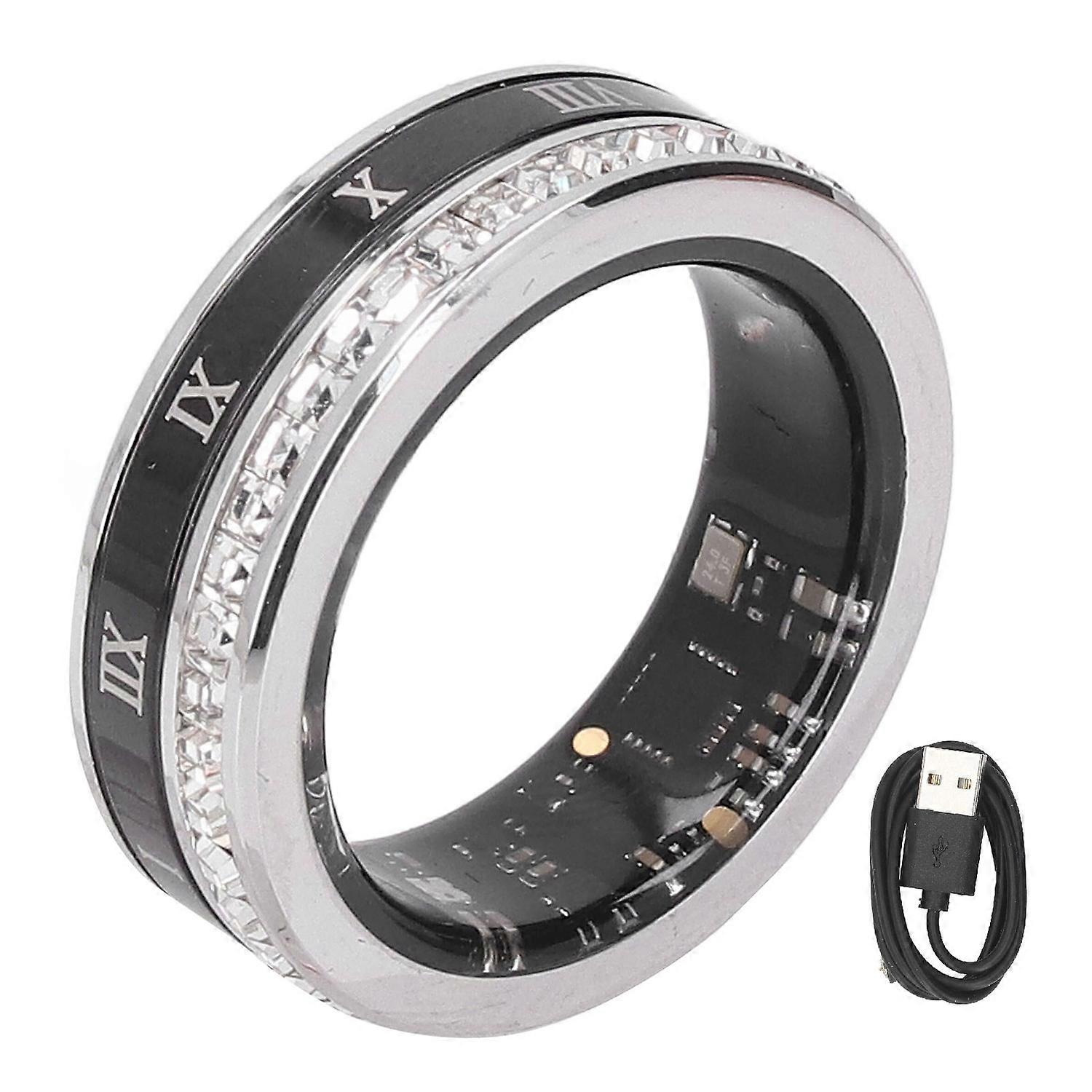 Smart Ring Ti Steel BT IP68 Water Resistant Step Counting Magnetic Charging Fitness Ring for Home Ou