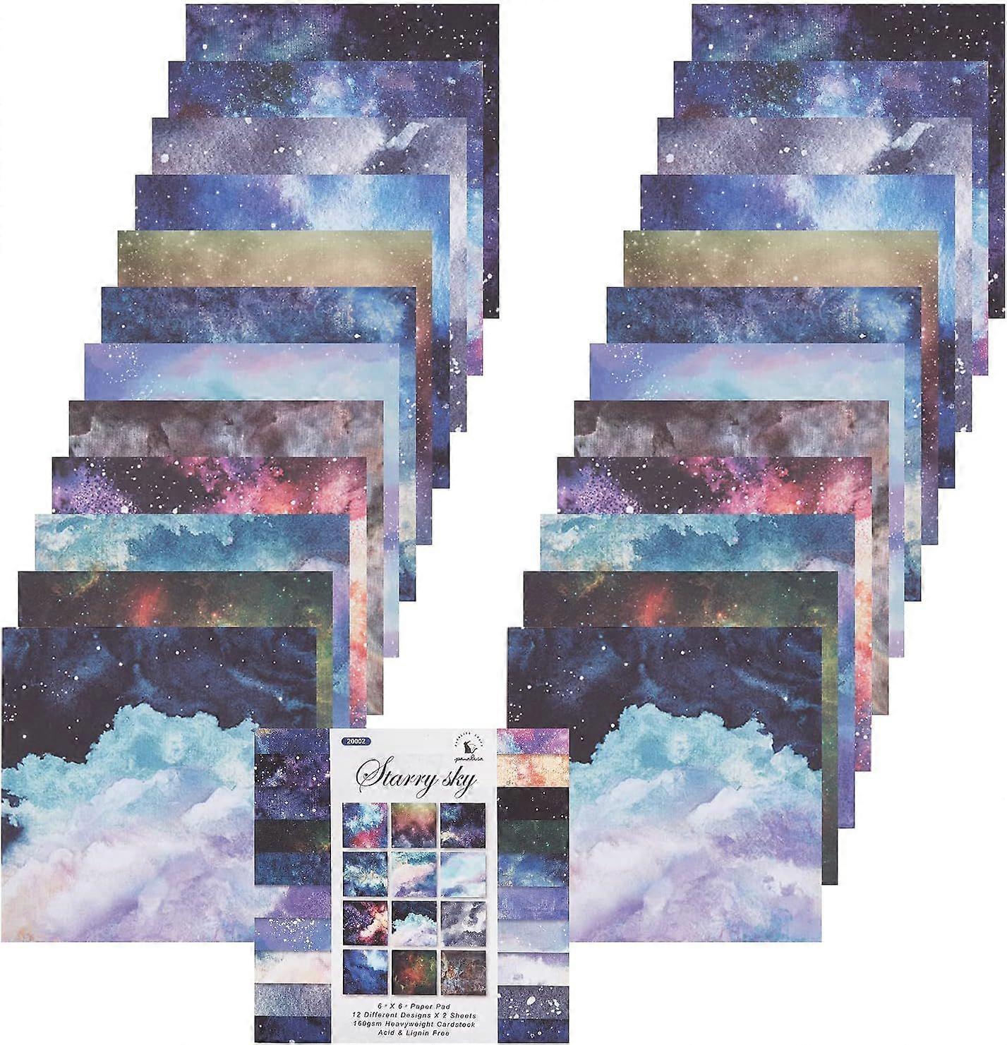 12 Styles Patterned Paper Pad Scrapbook Paper Pack 24 Sheet Single-Sided Paper Collection Starry Sky Themed Decorative Page Album Background Cardstock