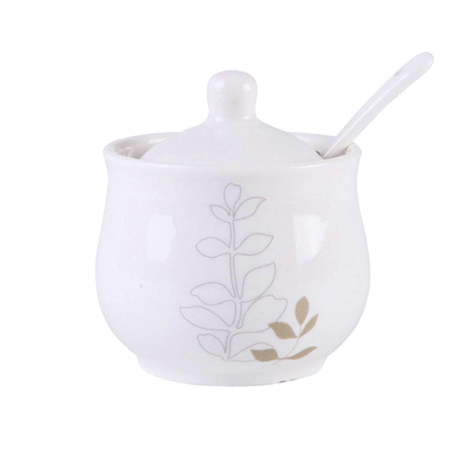 Sugar Bowl with Lid and Spoon, White Porcelain 200ml Jar for Coffee, Tea and MultiPurpose Storage