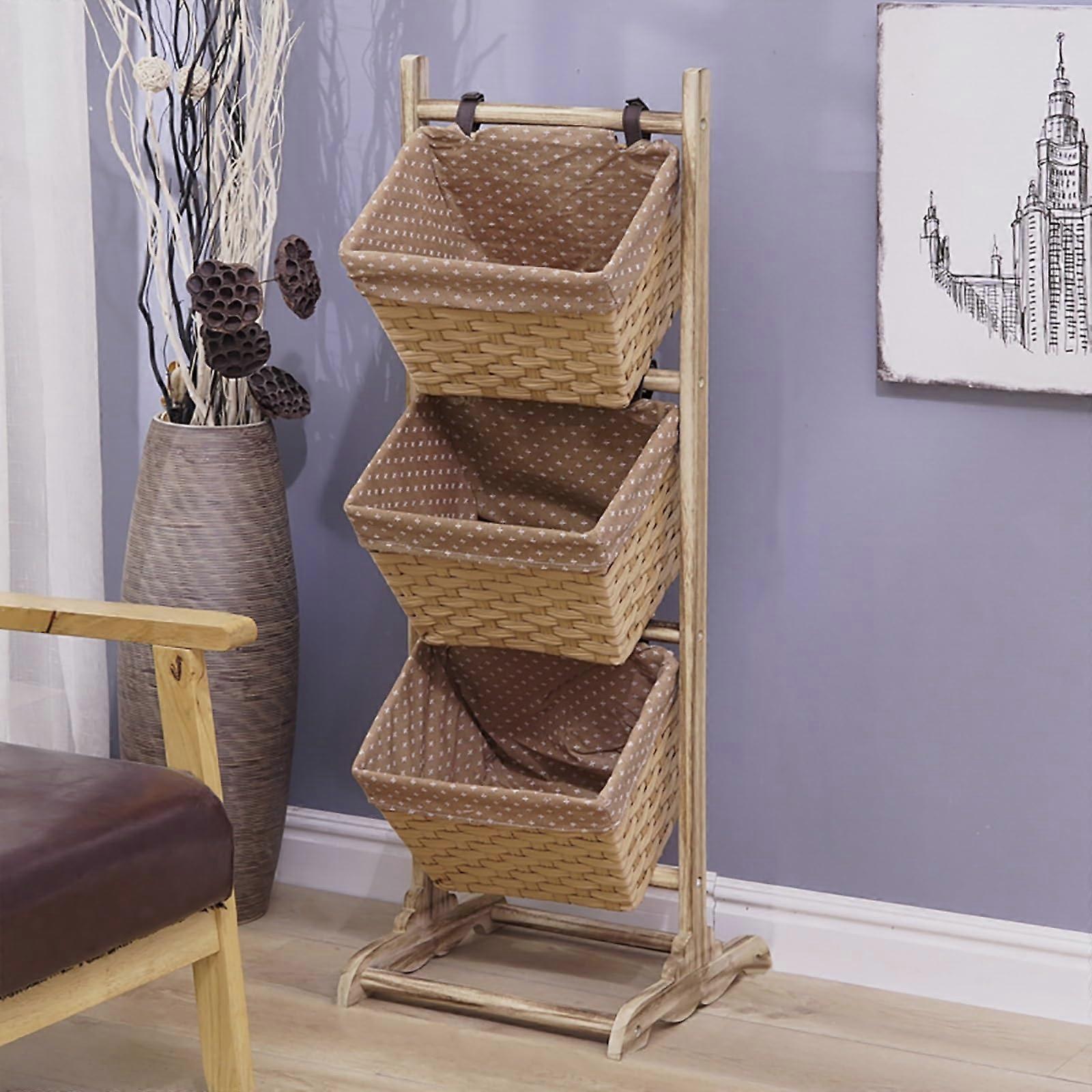 Slim Bathroom Storage Cabinet Wooden Frame Foldable Fabric Basket Drawer Small Spaces Color 3 102x35x35 cm