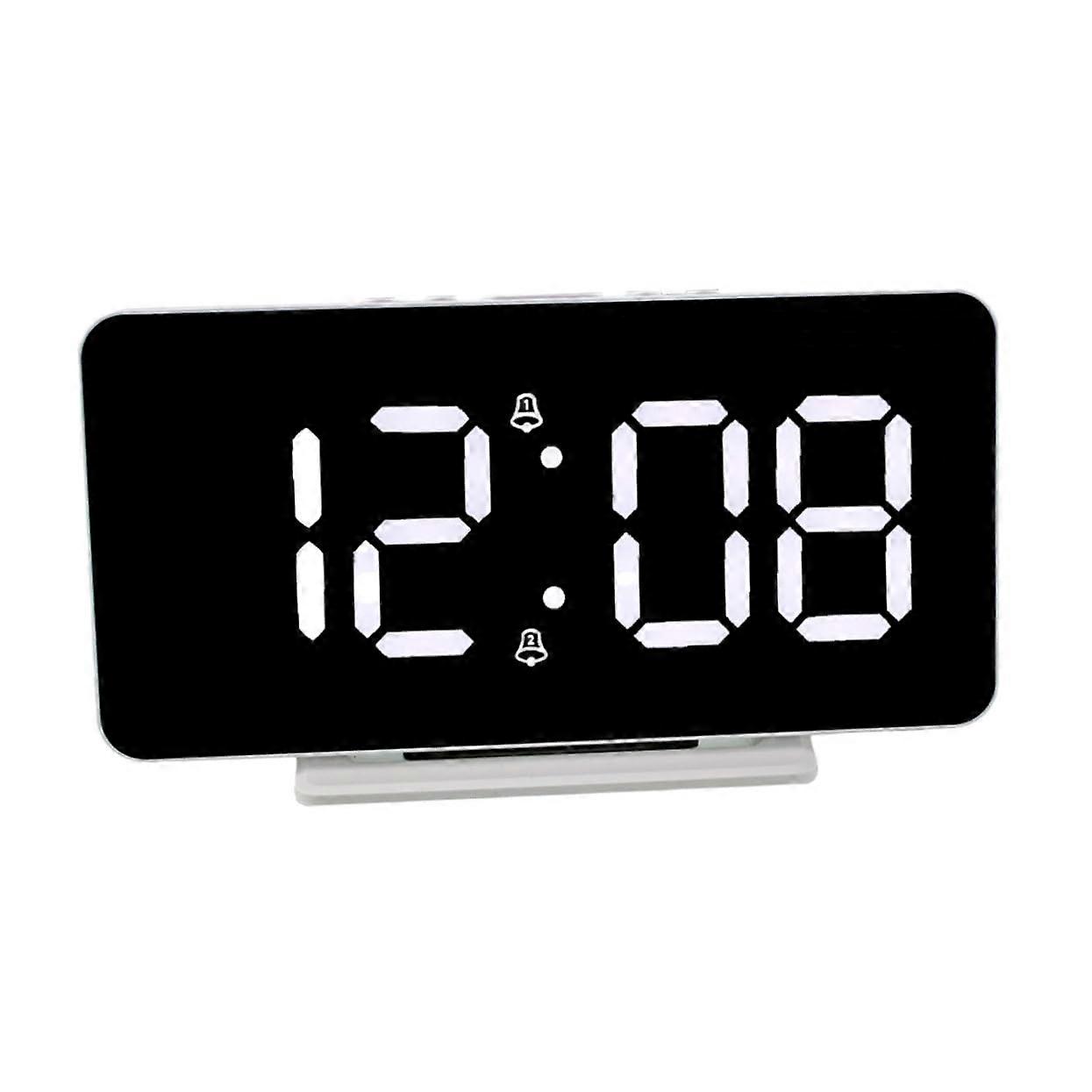 LED Digital Alarm Clock Large Mirror Display with Temperature Date for Bedroom Office Desk