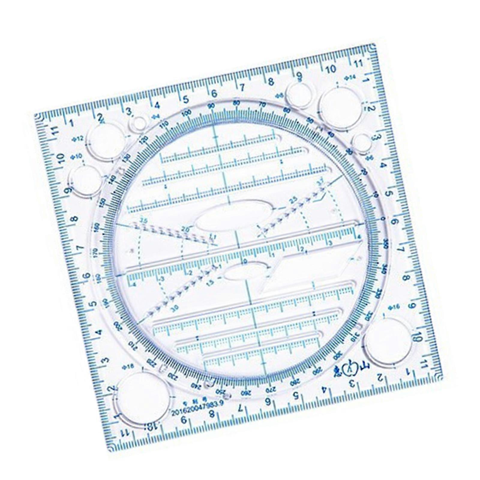 Geometric Ruler Rotatable Ruler Drawing Tool Math Measuring Ruler Draft Ruler for School  Blue
