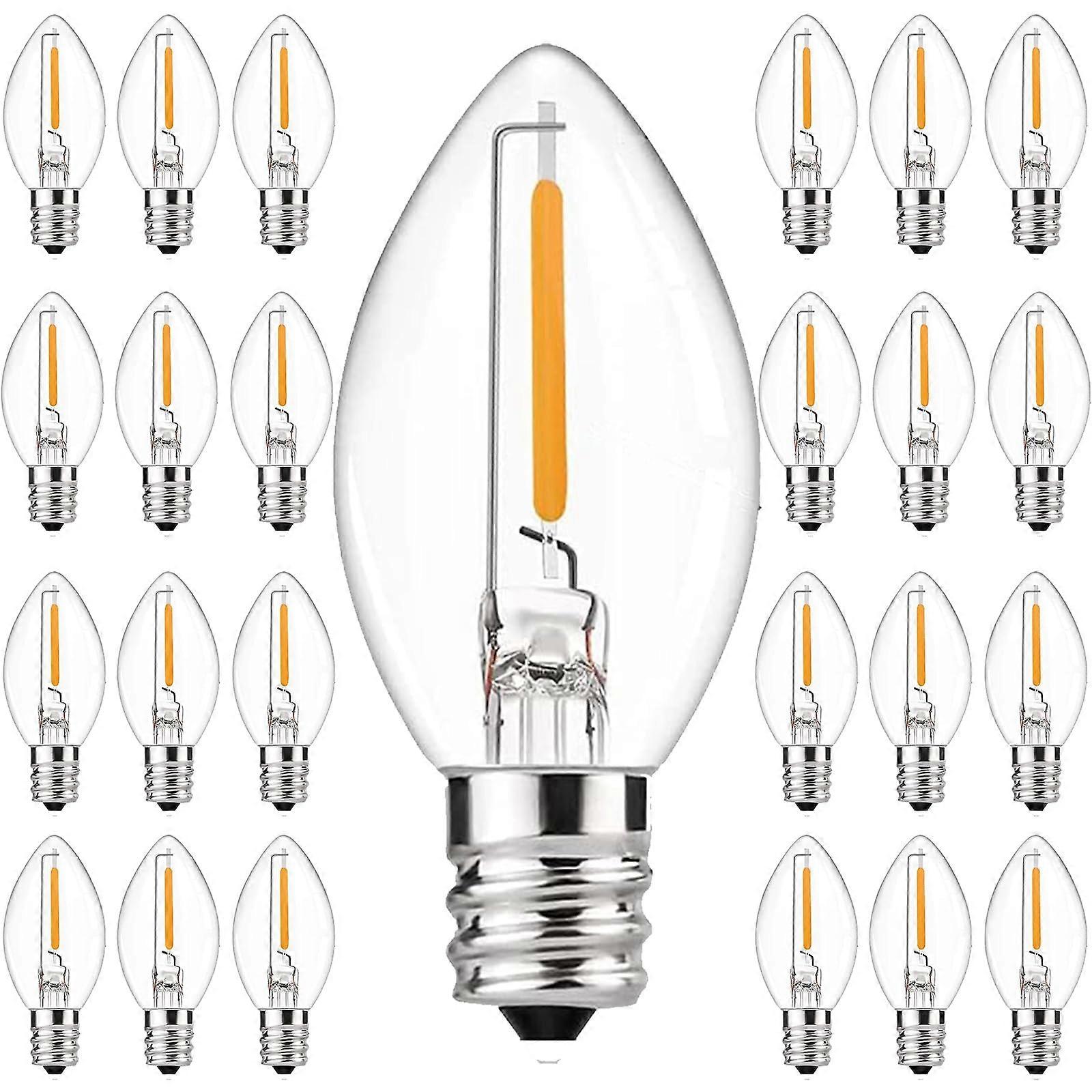 25 Pack C7 LED Christmas Lights Warm White Shatterproof Outdoor Replacement Bulbs E12 Base