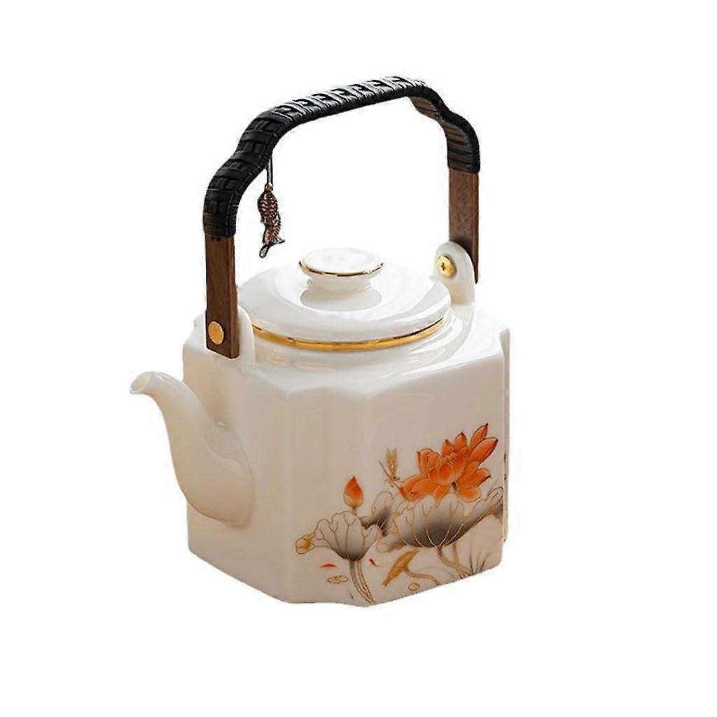 Large Capacity Chinese Porcelain Teapot with Ergonomic Handle for Loose Leaf Tea Brewing