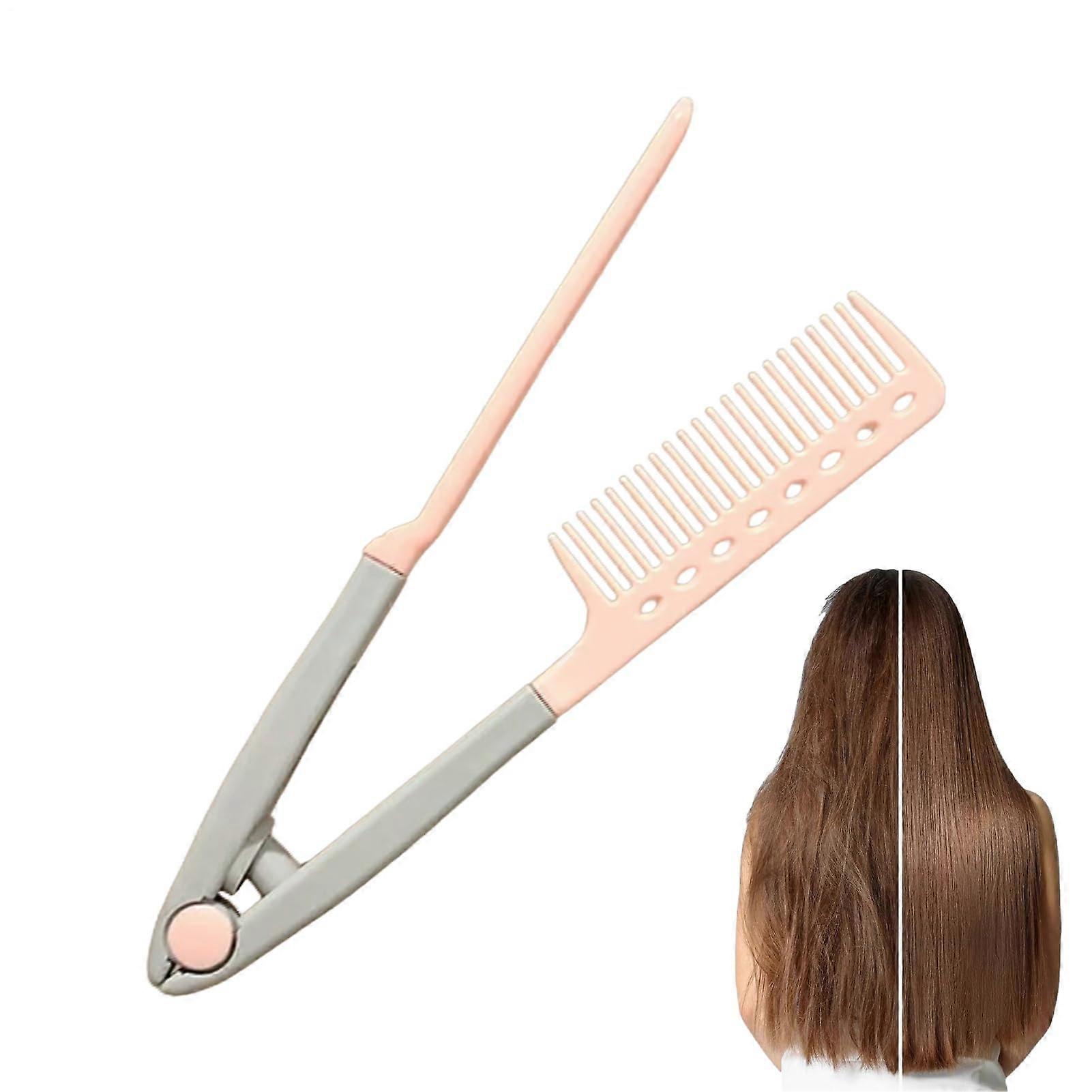 Hair Straightener Comb V Type with Frizz Control for Wet and Dry Hair Styling Pink