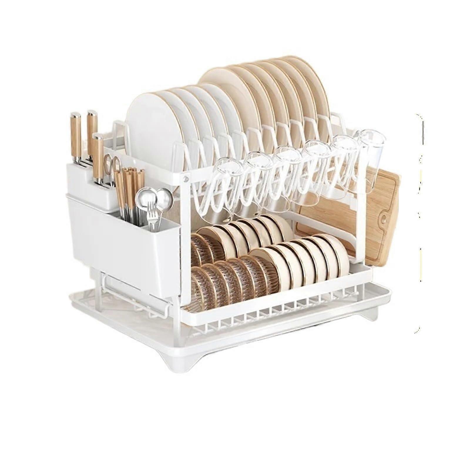 Foldable Dish Drying Rack with Automatic Drainage for Kitchen Countertop Storage White