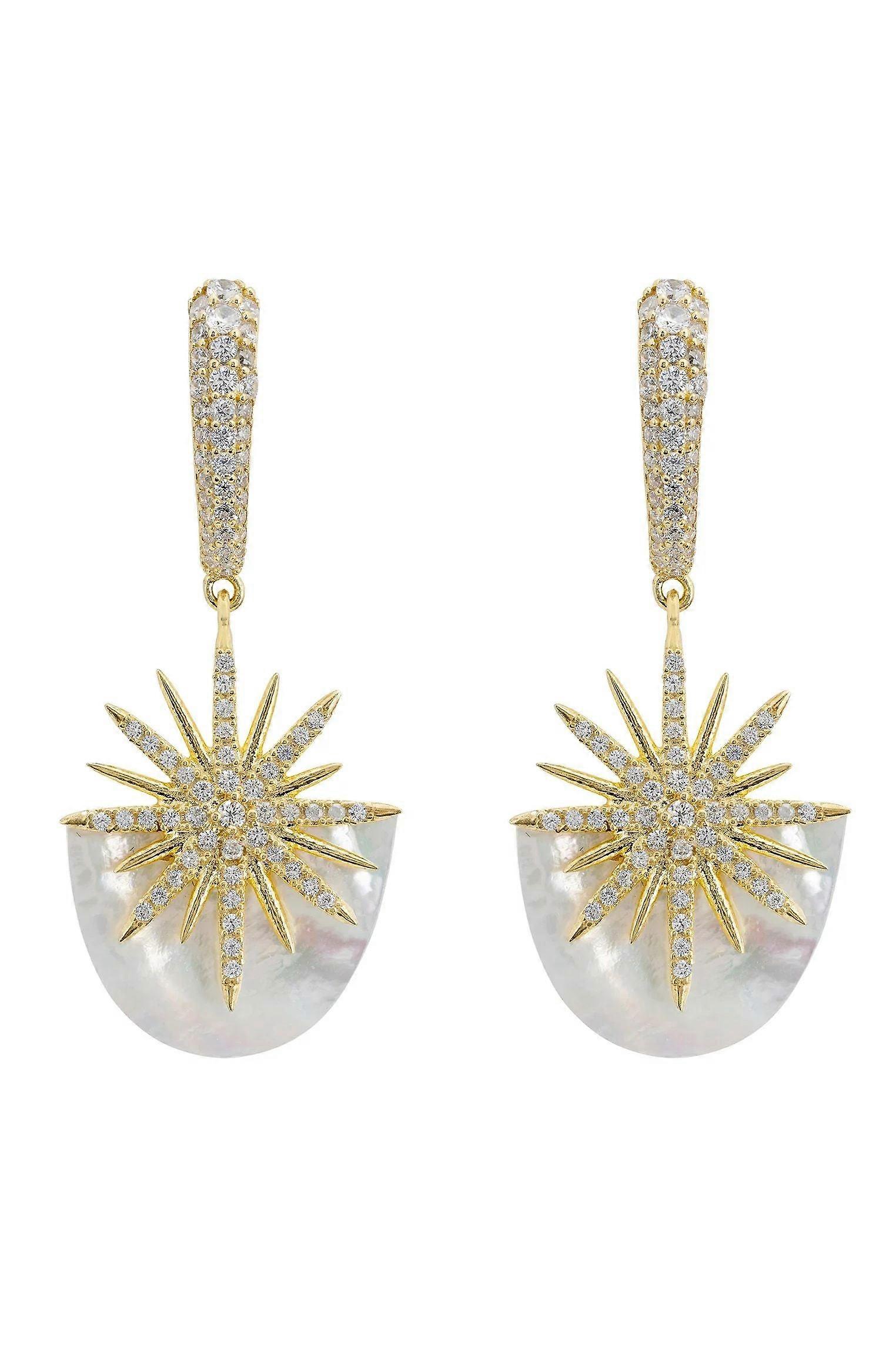 Latelita White Cz Gold Mother Of Pearl Star-Shaped Earrings for Women